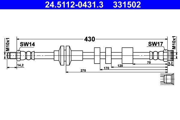 24.5112-0431.3 ATE brake hose for Alfa Romeo