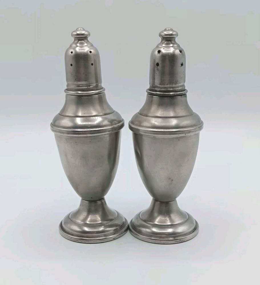 Vintage International Pewter Weighted Glass Inside Salt & Pepper Shakers 5 1/4