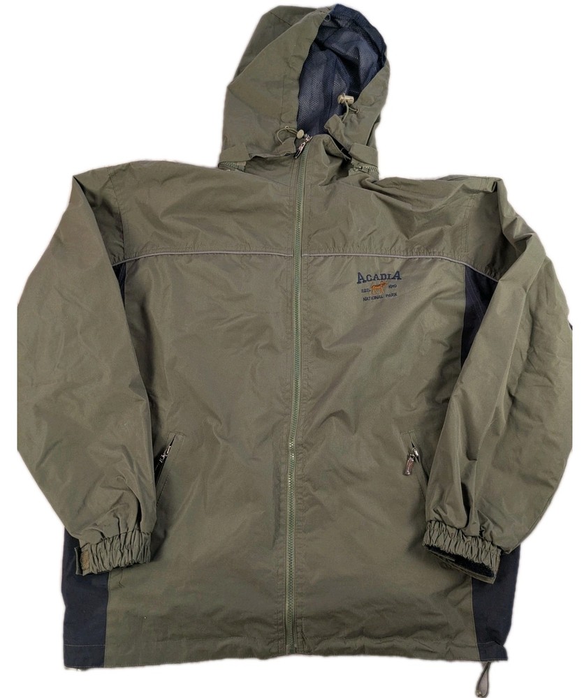 Arcadia National Park Jacket Rain Coat Green Navy Extra Large Hooded Cheneral-image