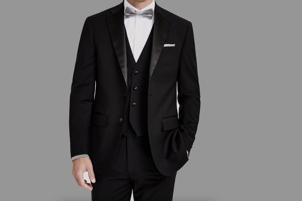 Calvin Klein Men's Slim Tuxedo Suit Jacket Blazer 44 L $450 Moth Damage