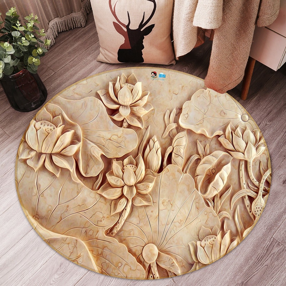 3D Relief Jade Carving Lotus NAO3881 Game Rug Mat Elegant Photo Carpet Mat Fay