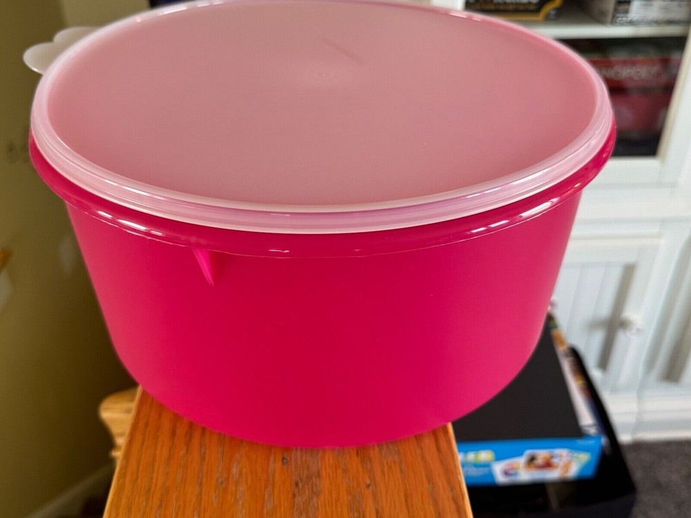 Tupperware Jumbo Round Canister / Reddish Pink Bowl 42 Cups Sheer Seal New