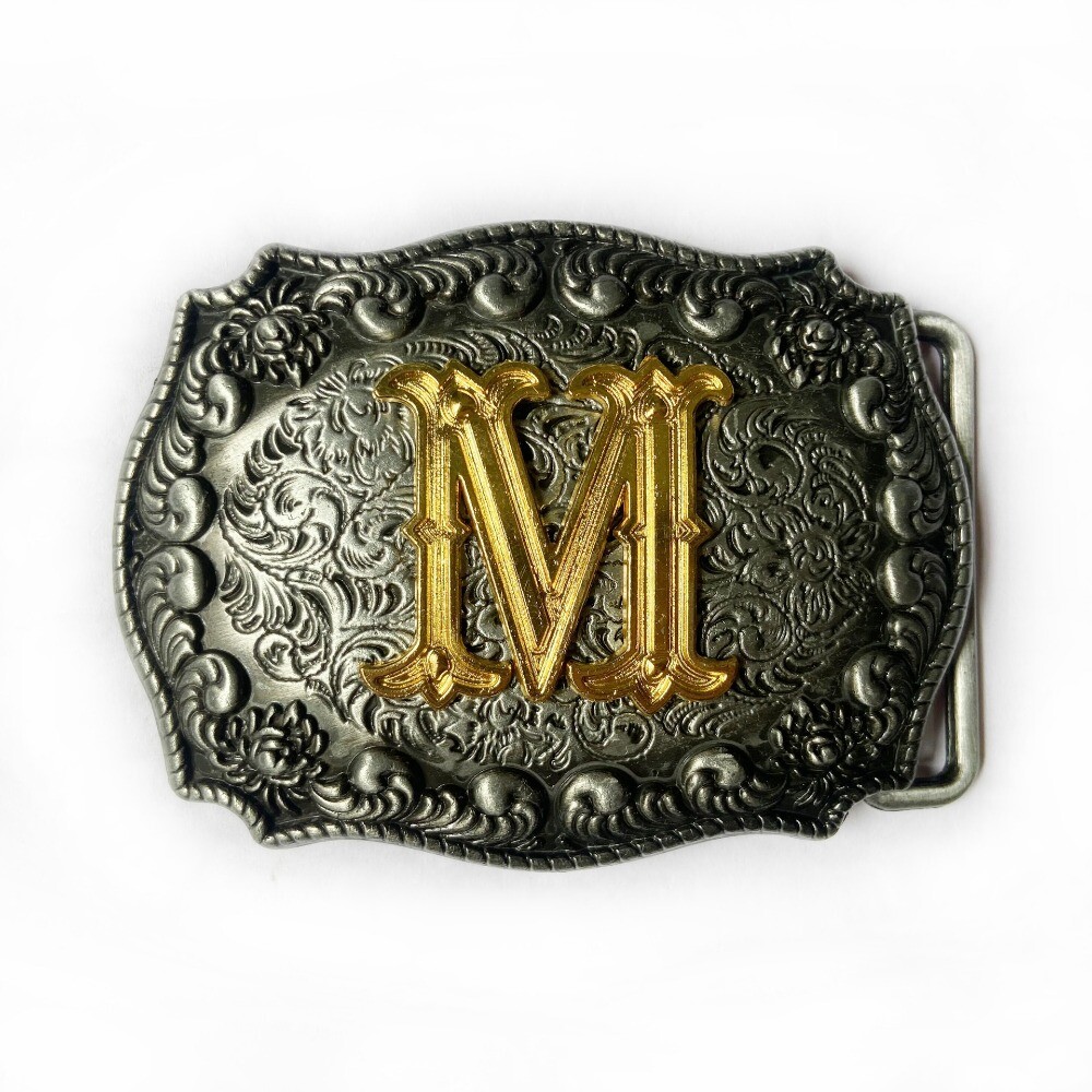 Western Belt Buckle for Men Cowboy Rodeo Vintage Style Wear Alphabet Letter M