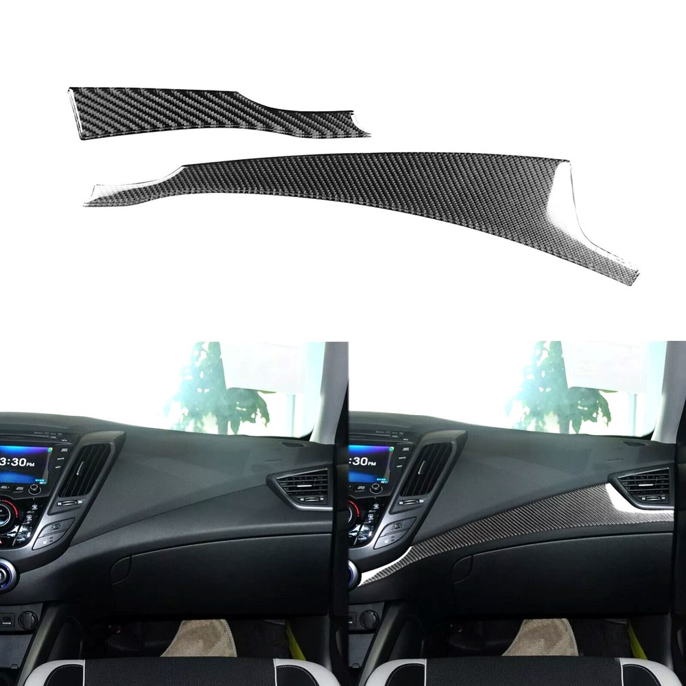 2Pcs Real Carbon Fiber Center Console Dashboard Cover For Hyundai Veloster 12-17