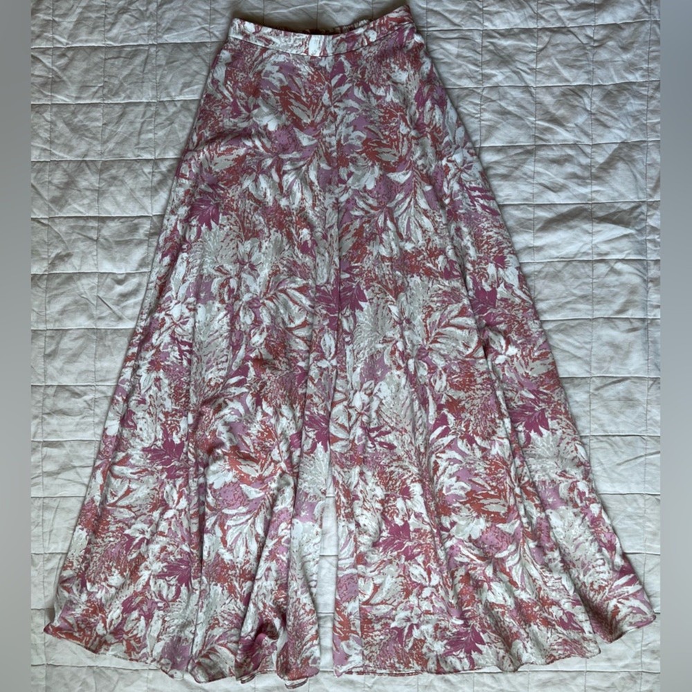 Aakaa Pink Orange Cream Floral High Rise Wide Leg Palazzo Pants Size Small