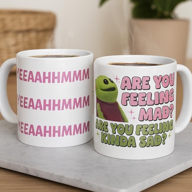 Funny nanalan meme ceramic mug, sad frog coffee cup, viral quote, emotional vibe