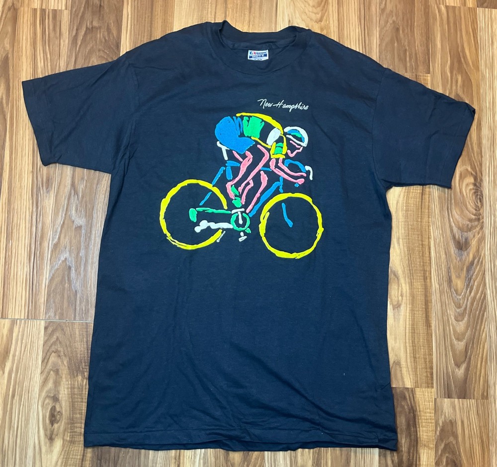 Vtg Cycling Bicycle 1989 Puff Print T-Shirt Hanes Beefy Single Stitch Xl New