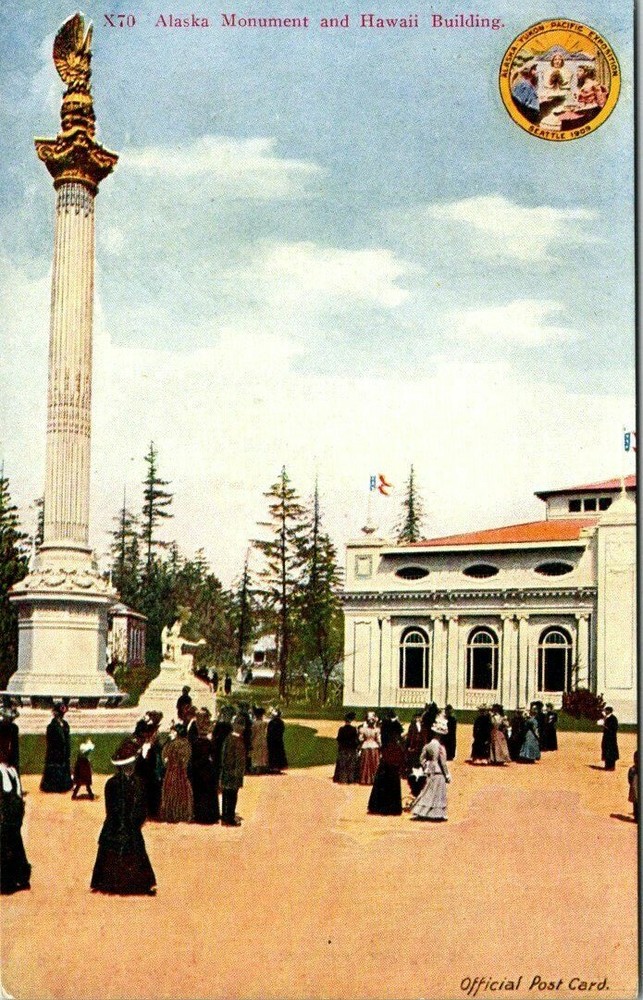 1909 Alaska and Hawaii Monument Yukon Expo Seattle Washington Vintage Postcard