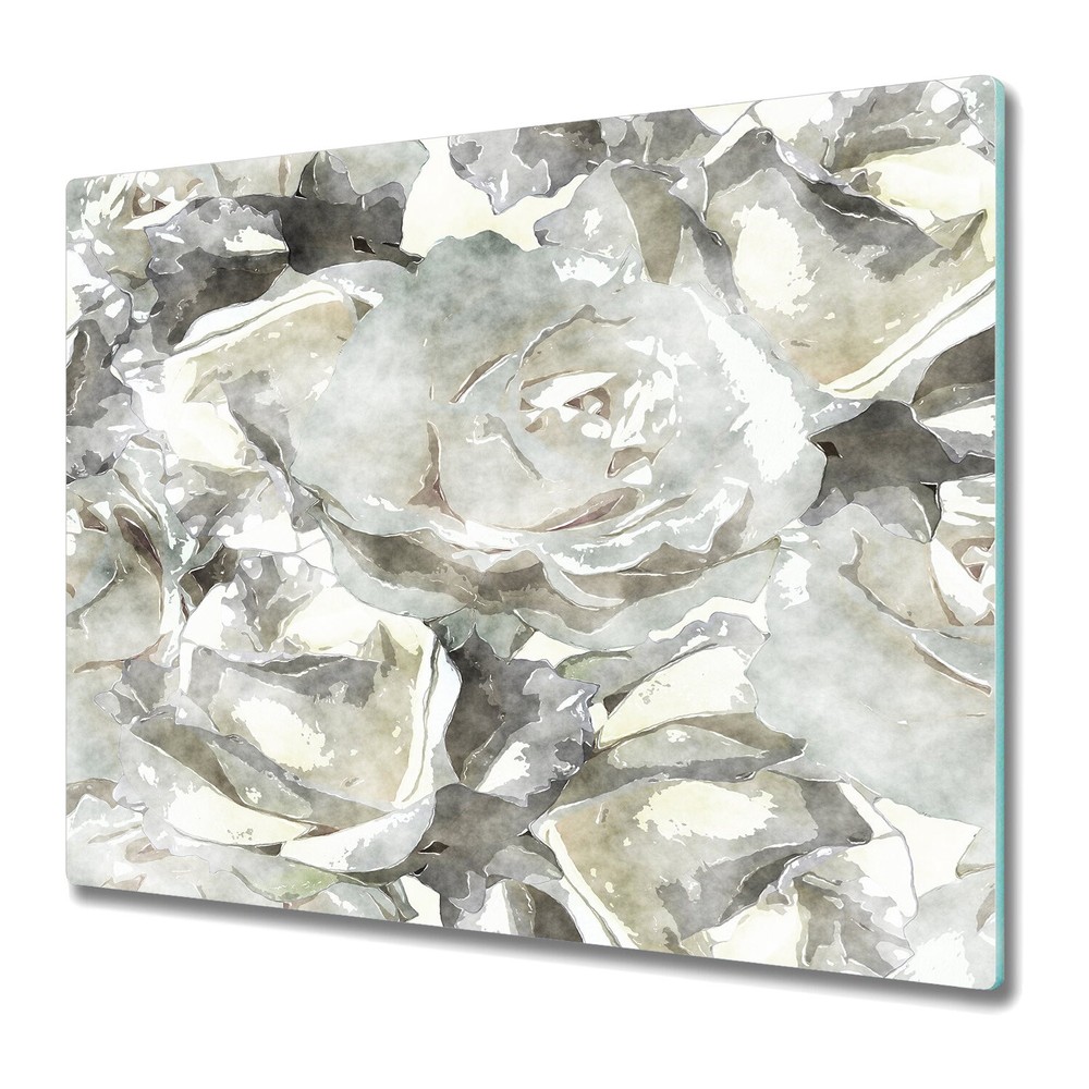 Glass Worktop Saver White Roses garden plants spring flowers delicate 60x52