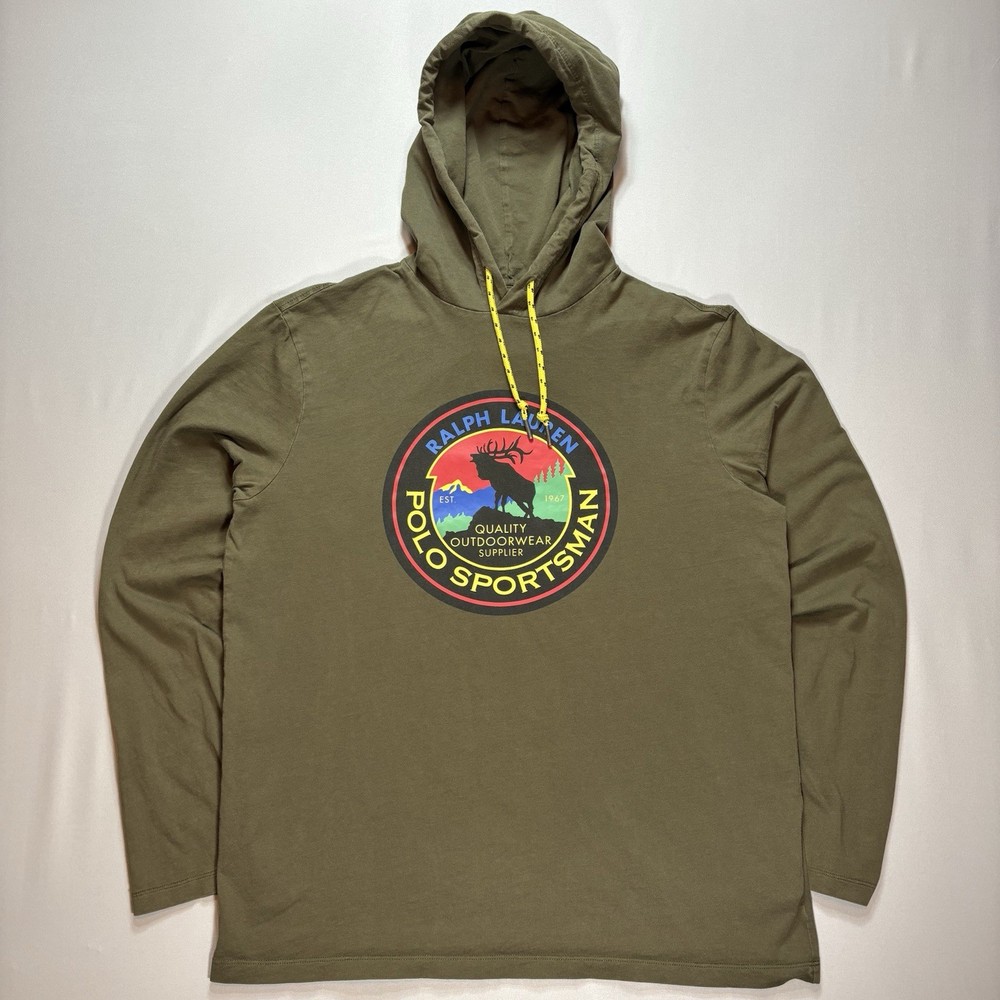 Polo Country Ralph Lauren Sportsman Logo Shirt Men’s M Green Hooded Long Sleeve