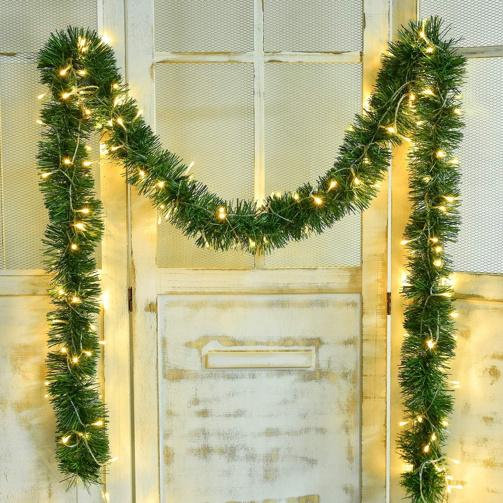 16.4 Foot Christmas Garland Decorations with 50 LED Light, Green Holiday Decor f