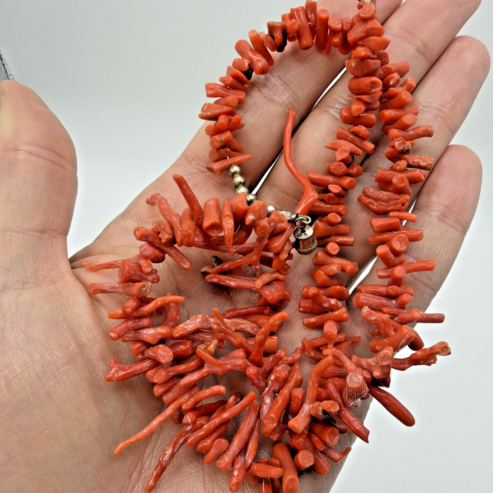 Sardinian Natural Branch Coral Statement Necklace Handcrafted Sterling Silver