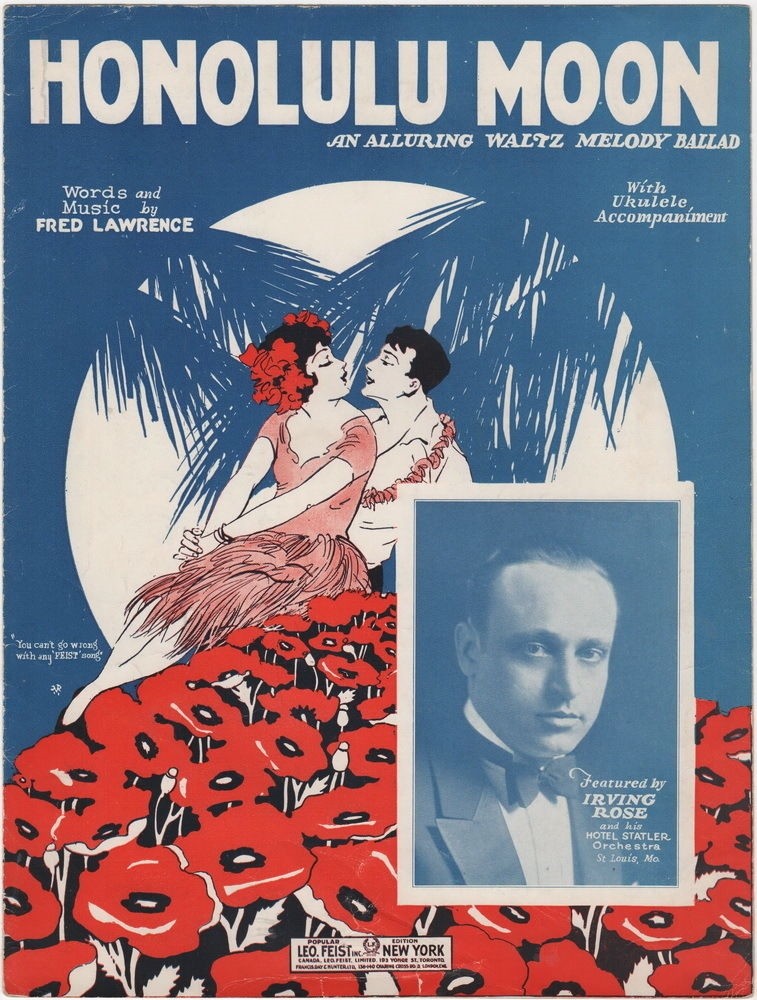 Honolulu Moon, Irving Rose photo, vintage sheet music, 1926