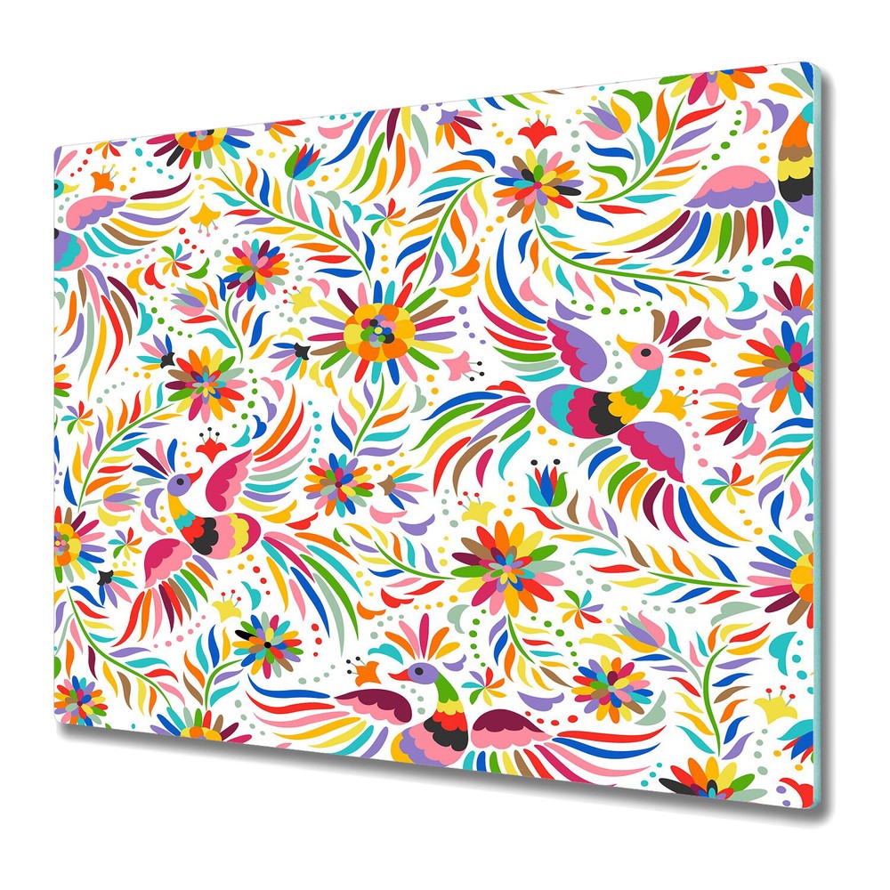 Serving Chopping Board Mexican embroidery birds Colourful yellow and pink 60x52