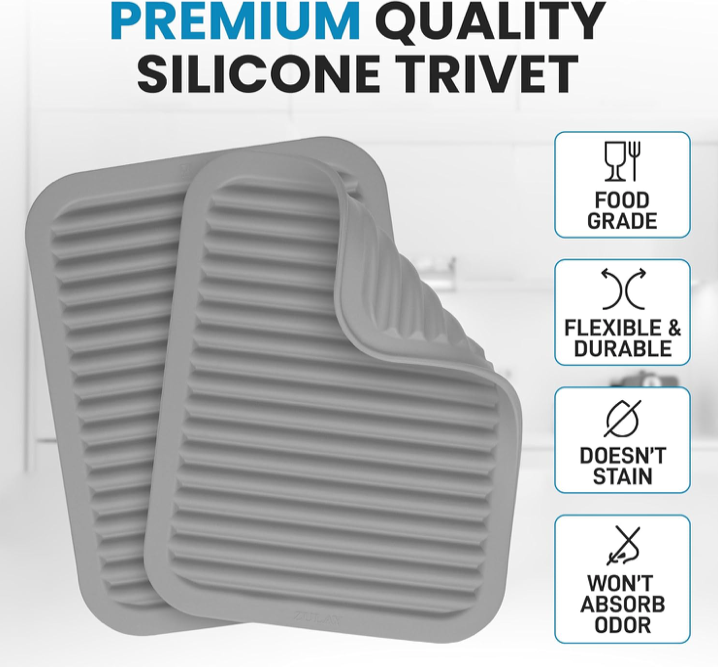 Gray Zulay Kitchen Silicone Trivets 9x12in Heat Resistant 2-Pack