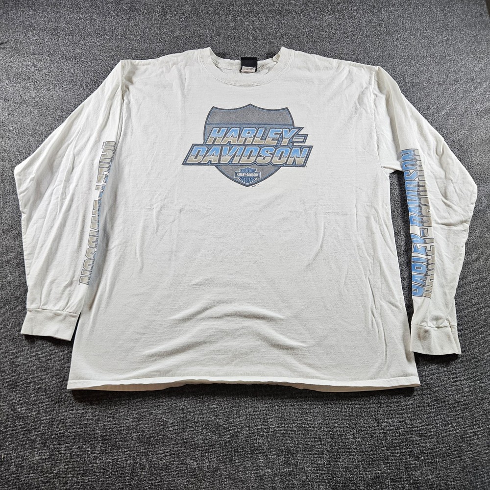 Harley-Davidson Shirt Mens 2XL White Long Sleeve Biker Y2K Sleeve Hits