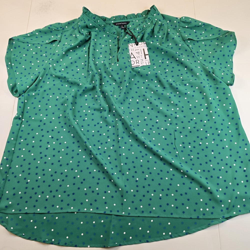 41 Hawthorn Women's Green Polka Dot Blouse Flowy Bohemian Size 2X