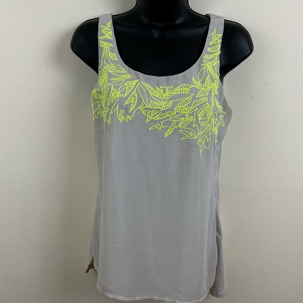 Express Women Sleeveless Tank Top-Beige/Tan with Green Leaves Size S