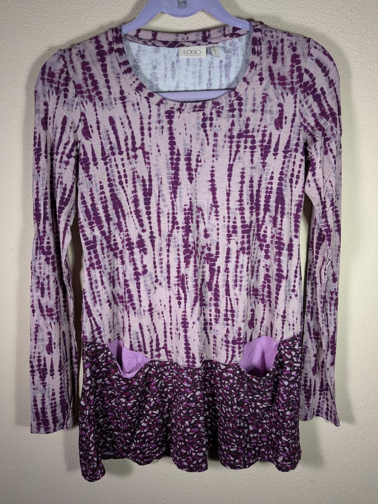 ⭐️Logo by Lori Goldstein Layers Purple Floral Tie Die Top Sheer Size XXS