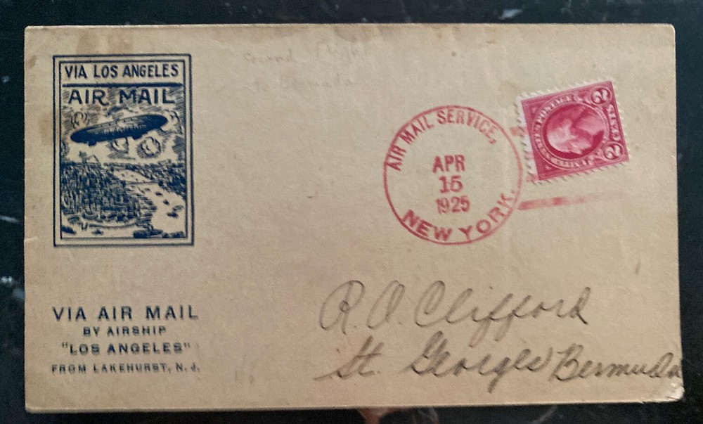 1925 USS Los Angeles NYC USA to Hamilton Bermuda Zeppelin Airship Cover