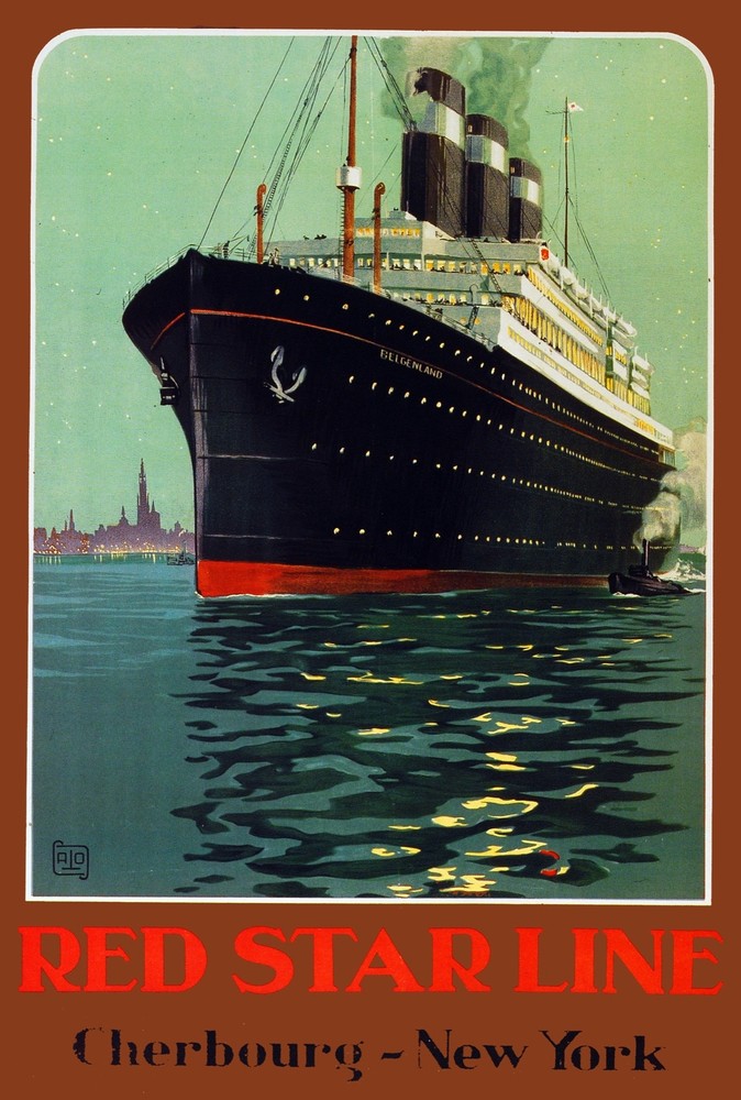 Decoration Poster. Fine Graphic Art Design. Red Star Line Cherbourg, N.Y. 2771