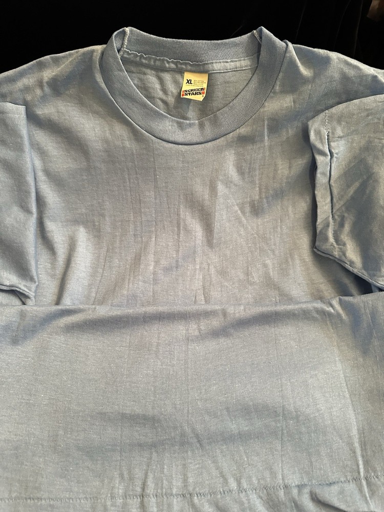 Vtg Screen Stars Blank Light Blue T-Shirt Lg. 80’s Single Stitch Lightweight USA