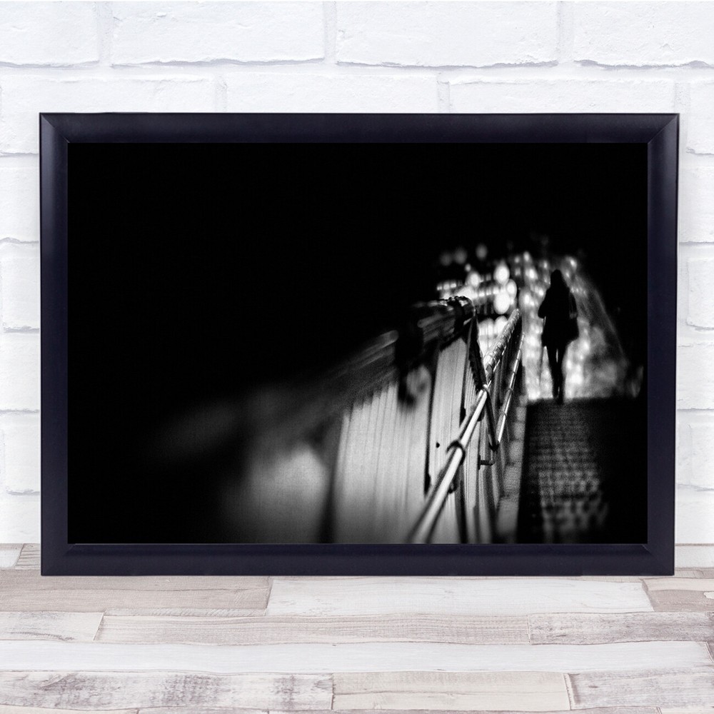 Black and white Night Woman Street Light Stairs Wall Art Print