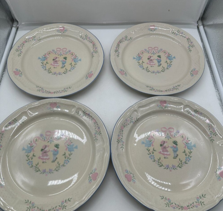 Vintage Tienshan Stoneware Bows Cottagecore MEMORIES Dinner Plates Set of 4