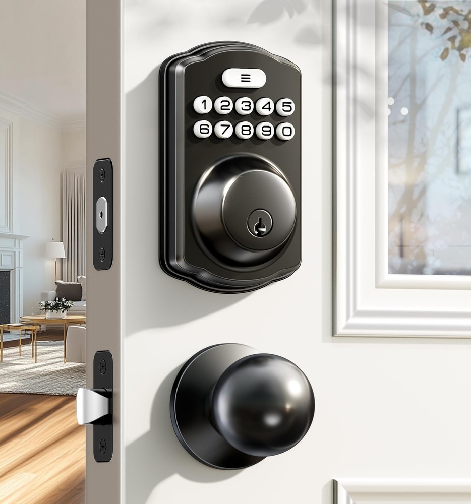 Keyless Entry Door Lock with 2 Knobs, Electronic Backlit Keypad Deadbolt with...