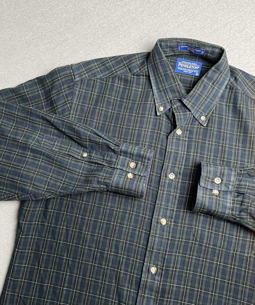 Pendleton Shirt Men’s Medium Long Sleeve Button Down Plaid Oxford Cloth Cotton