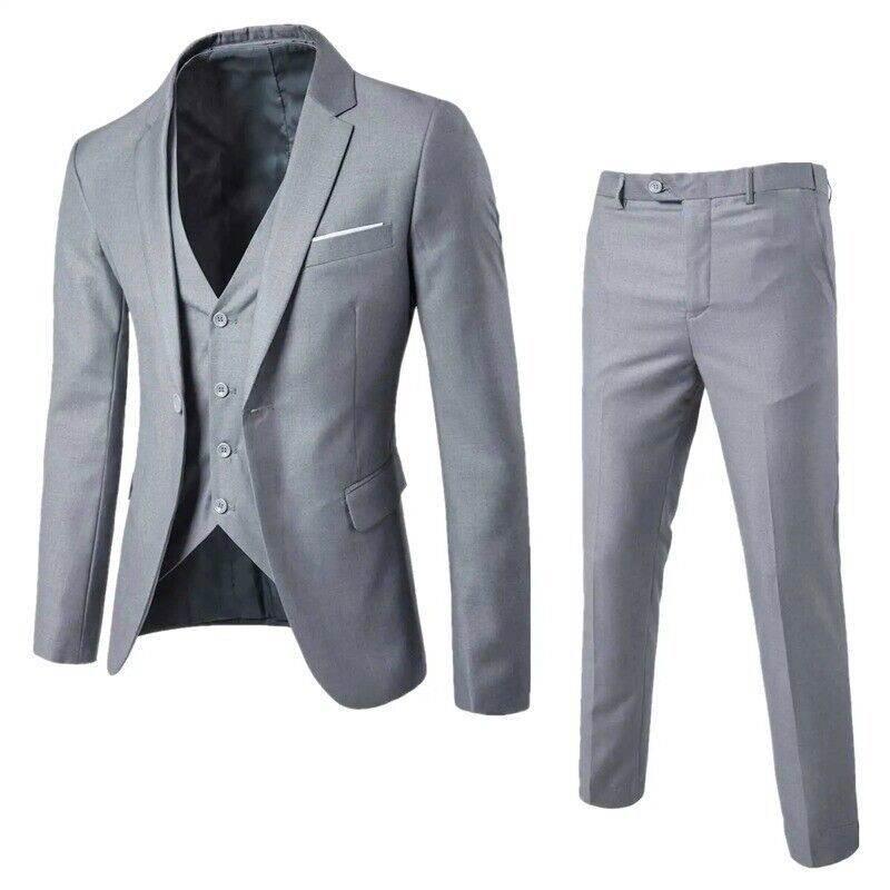 Korean Slim Fit Men's Wedding Suit 3pc Set Jacket Vest Pants Business Formal