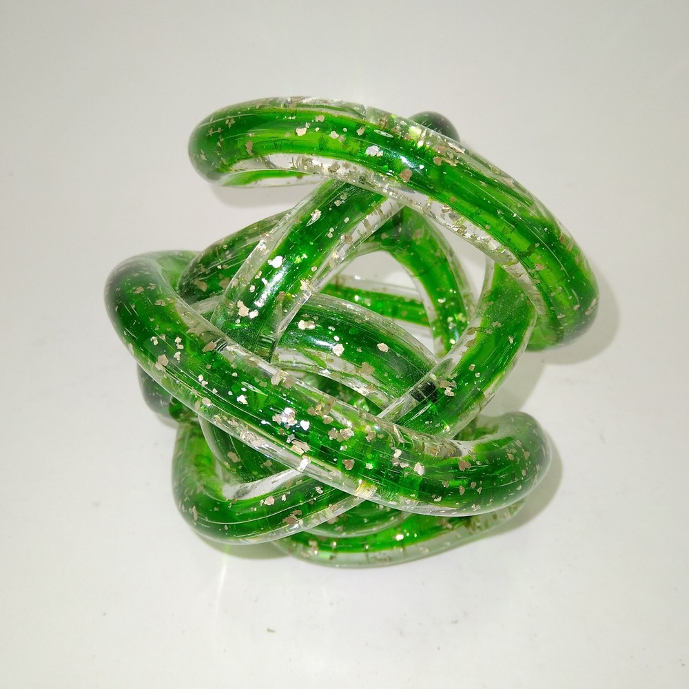 Abstract Murano Style Art Glass Twisted Rope Knot Orb with Metal Fleck-image