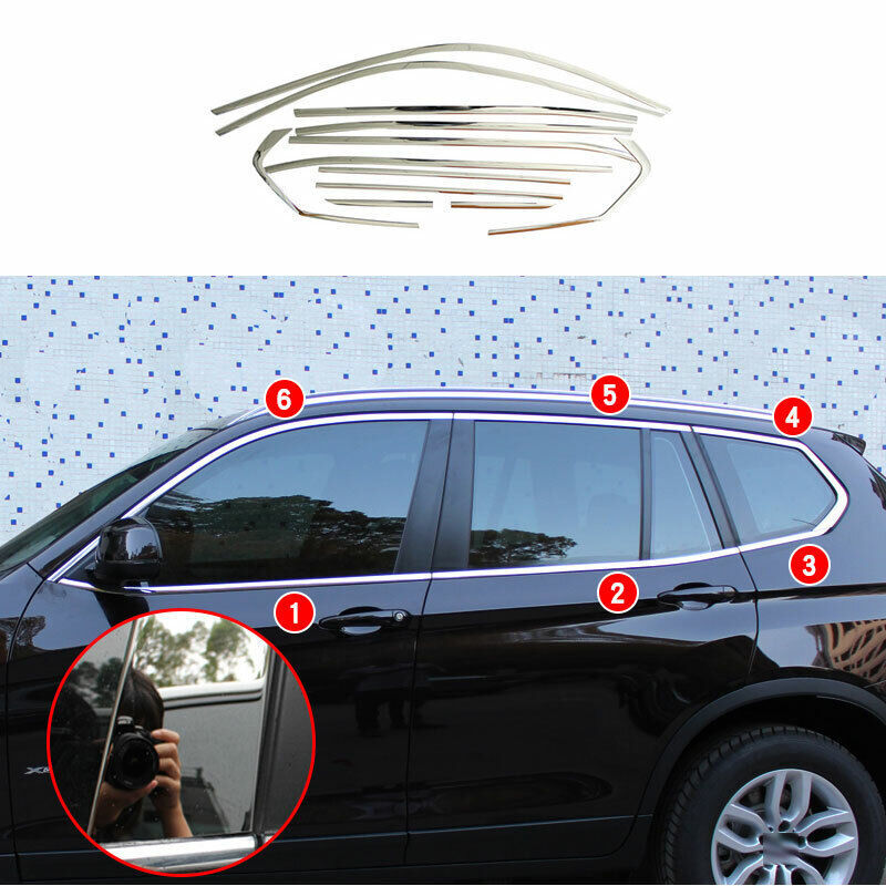 For BMW X3 F25 2011-2017 Silver Titanium Windows Strip Sill Molding Cover Trim