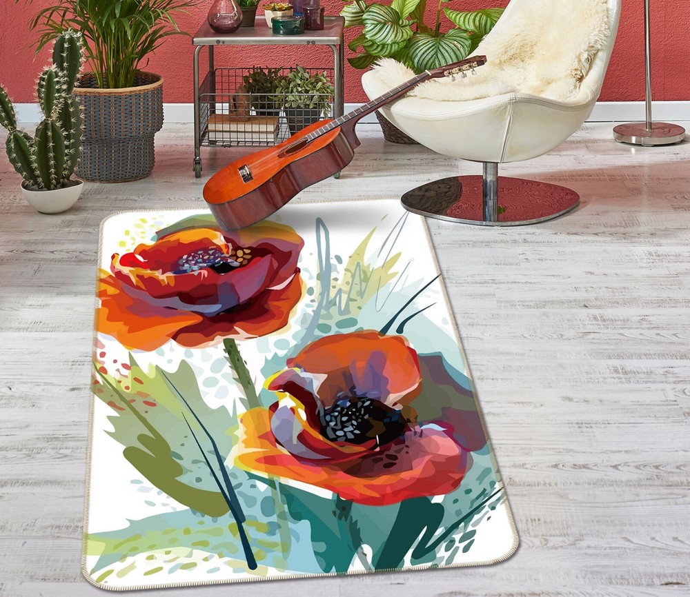 3D Watercolor Red Flower ZHUC250 Game Non Slip Carpet Mat Photo Carpet Amy