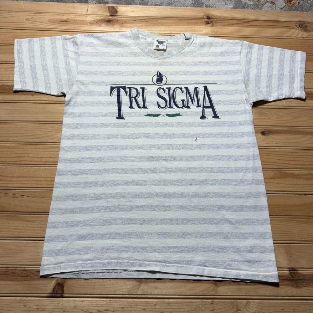 Vintage 90s Tri Sigma Sorority Sailboat Single Stitch Striped T-Shirt Men's XL