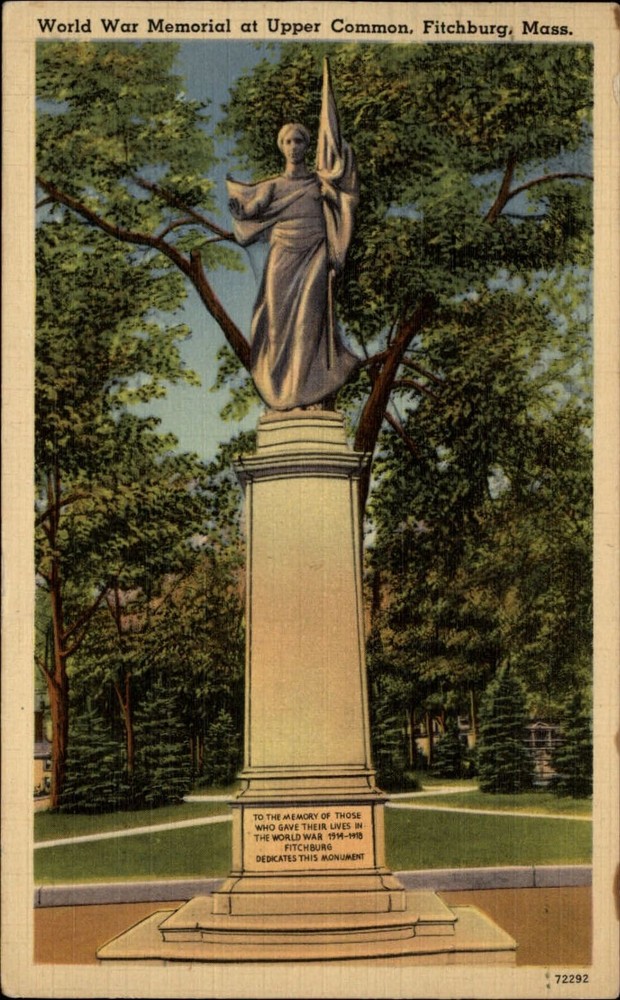 WWI Memorial Upper Common Fitchburg Massachusetts ~ vintage postcard