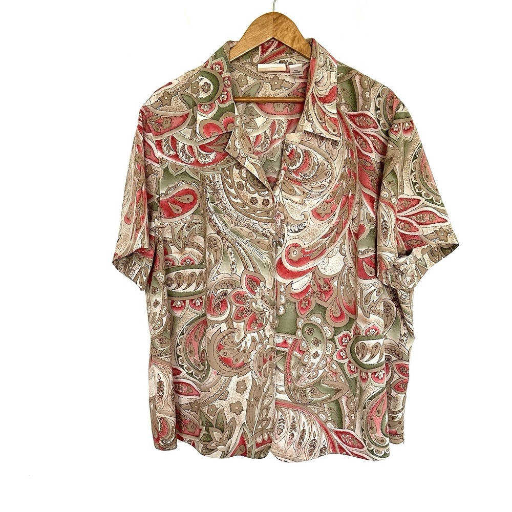 Alfred Dunner Plus Shirt Women’s Size 24W Paisley Boho Button Up Short Sleeve