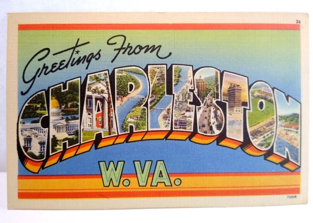 Greetings From Charleston West Virginia Large Big Letter Postcard Linen WV