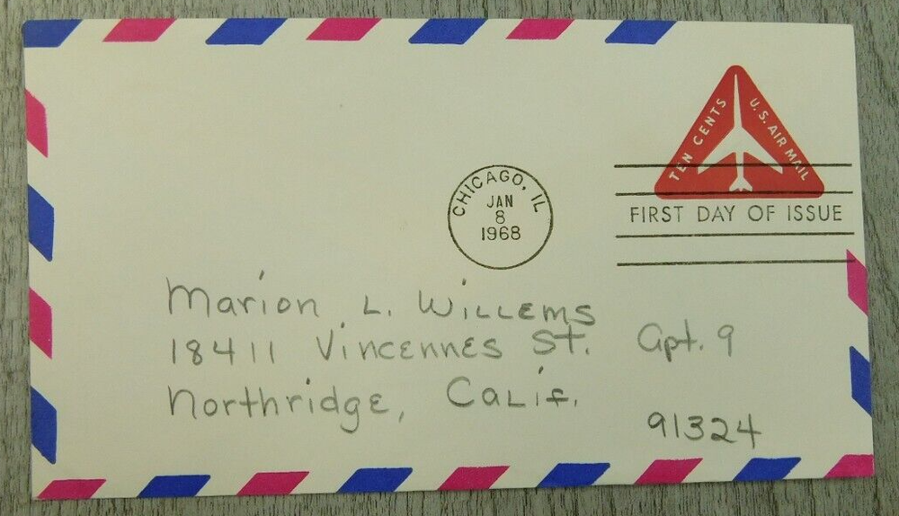 First Day Of Issue Chicago IL 1968 US Air Mail Vintage Stamp Envelope Cover