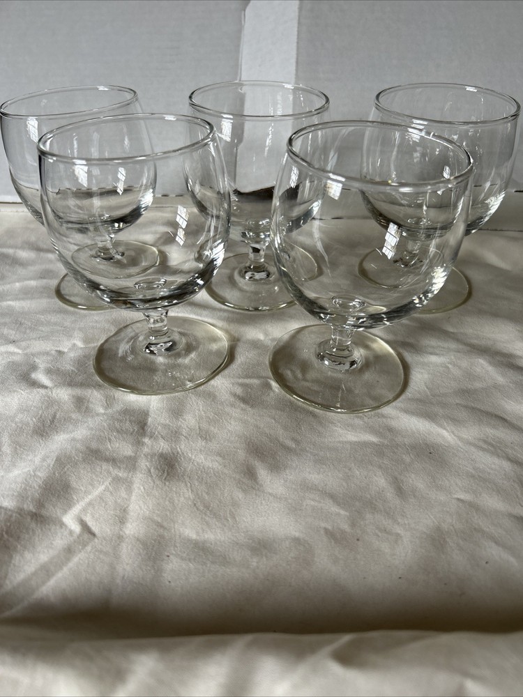 Vtg Set Of 4 Brandy Sniffers Cognac Whiskey Bourbon Clear Glasses Barware READ