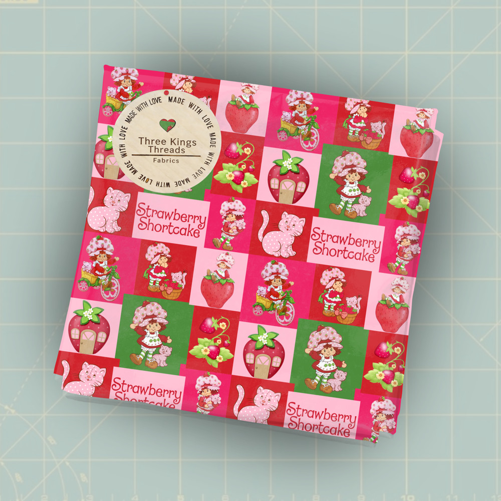 Strawberry Shortcake Red Pink Cute DBP 1 Yard Fabric Seamless Design Appr 59x36