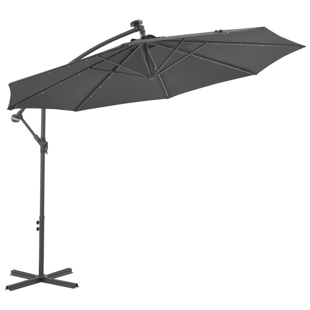 NNEVL 300cm Cantilever Umbrella with LED Lights and Steel Pole in Anthracite