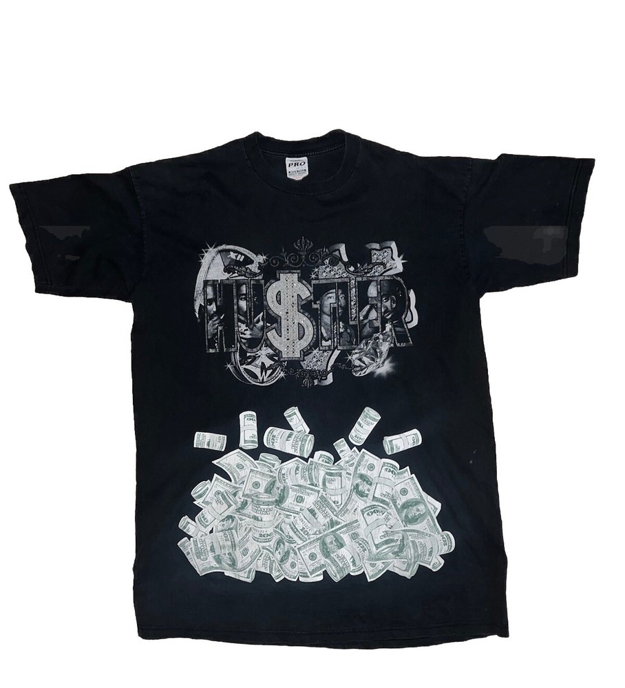Vintage Y2K Hustler Tupac Studded Embellished Money Hip Hop Rap T-Shirt