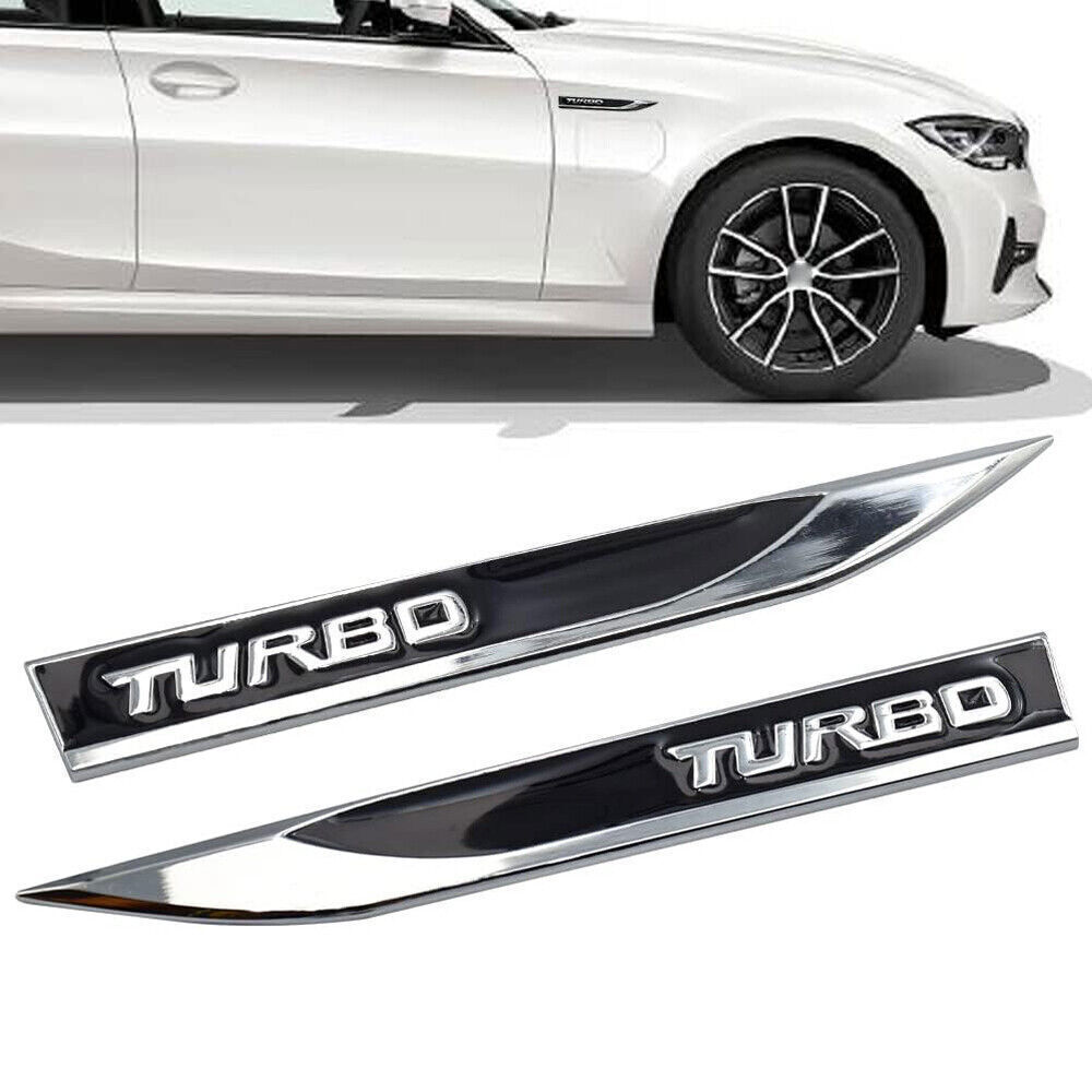 2x Black 3D Metal TURBO Logo Emblem Badge Decal Sticker Auto Car Accessories DIY