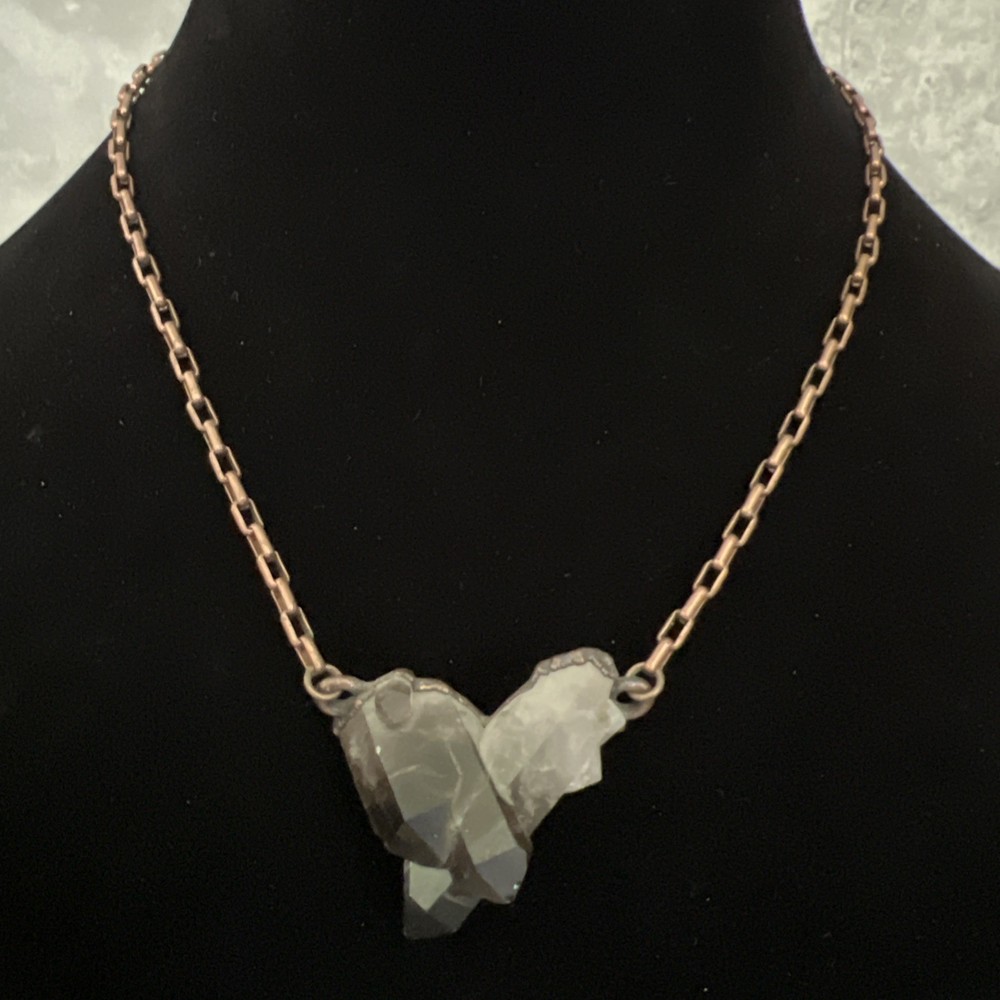 Quartz Crystal Necklace Copper Pendant Gem Stone Handmade Jewelry 16” Chain