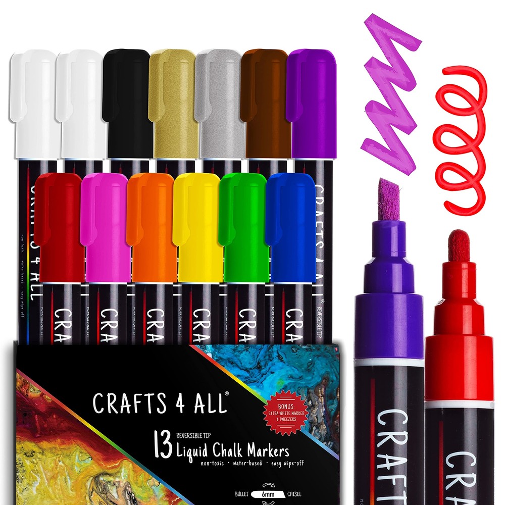 Crafts 4 All Liquid Chalk Markers For Blackboard Signs, Bistro Menu, Car Wind...