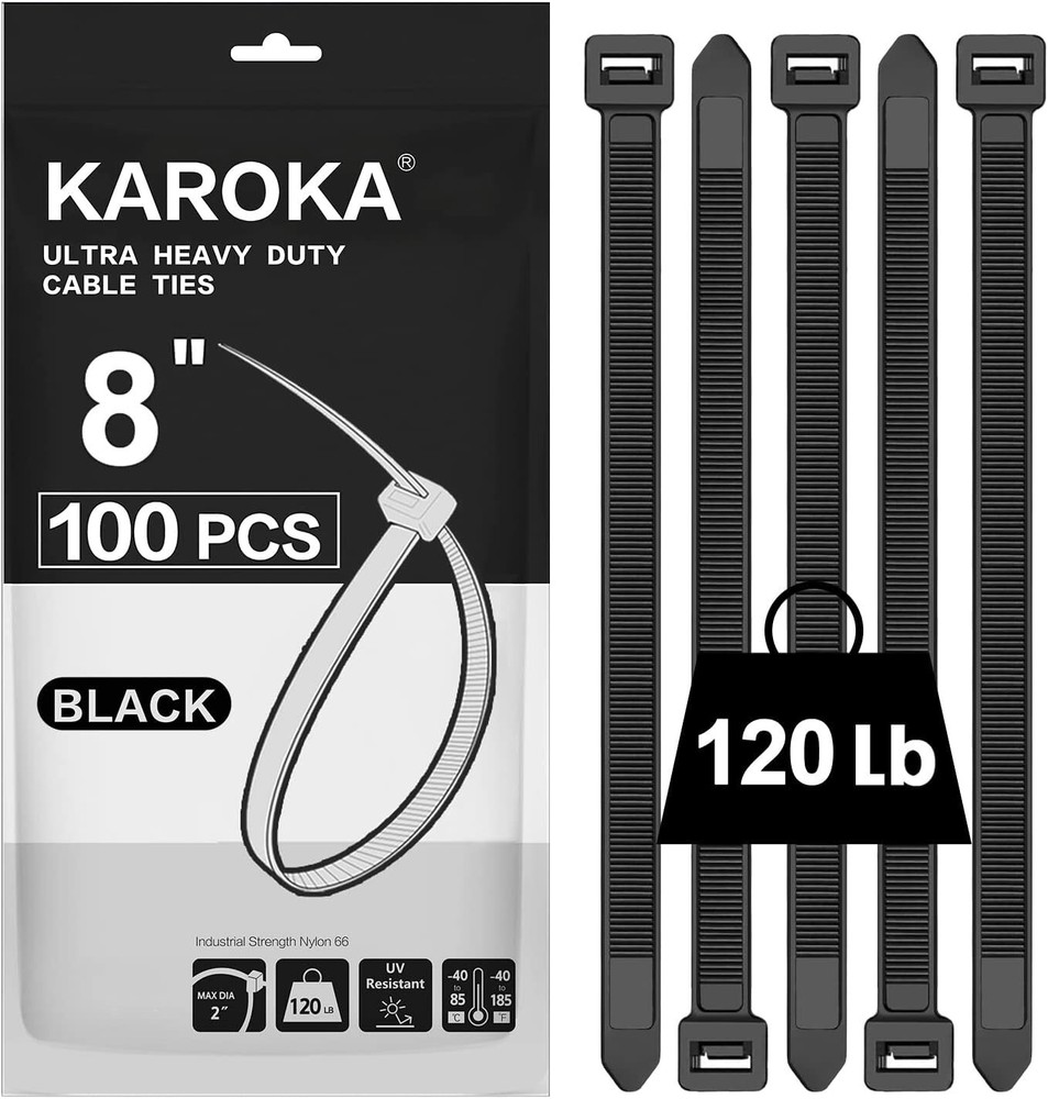 100-Piece 8-Inch Heavy Duty Zip Ties - 120 lb Tensile Strength