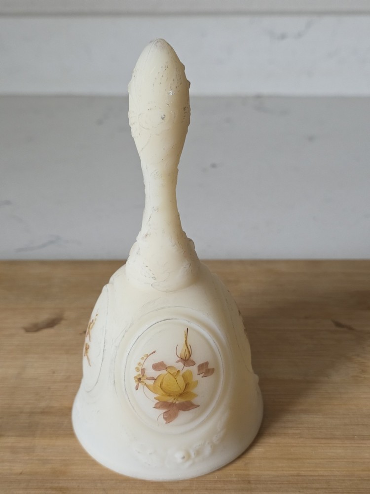 Vintage Fenton Satin Yellow Custard Hand Painted Bell Roses Signed