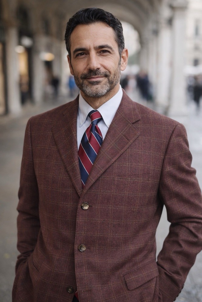 Corneliani Italy 46L Flannel Windowpane Sport Coat Wool Cashmere Spencer Jacket