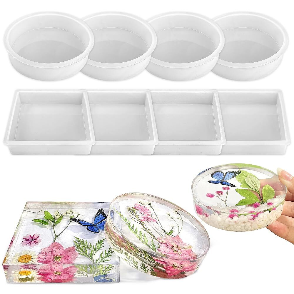 8-Piece Deep Resin Coaster Molds for Square and Round DIY Crafts